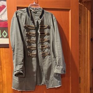 Free People Olive Utility Jacket with Gold Accents